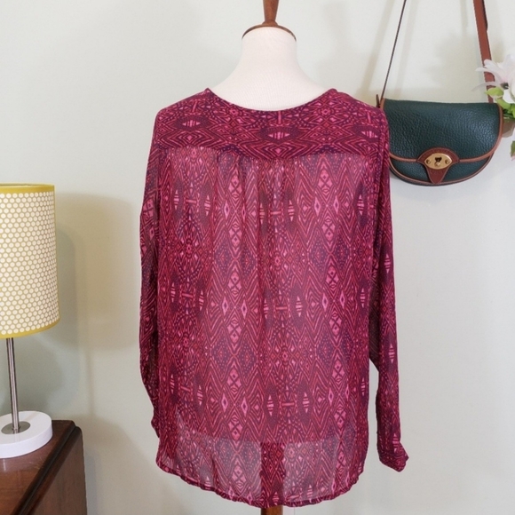 American Eagle Boho Geometric Pattern Sheer Blouse - Picture 2 of 4